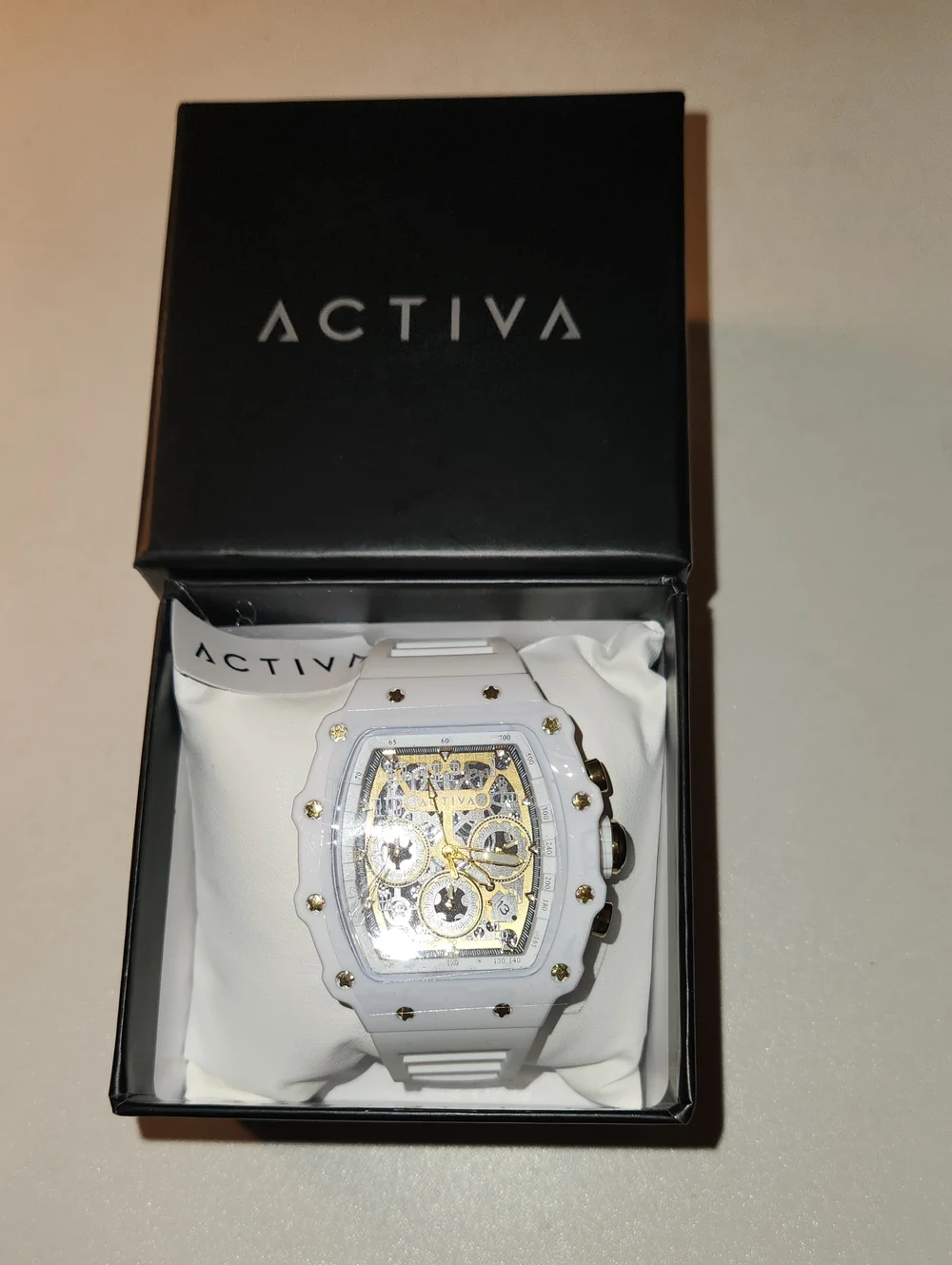 Activa White and Gold Chronograph Watch NWT